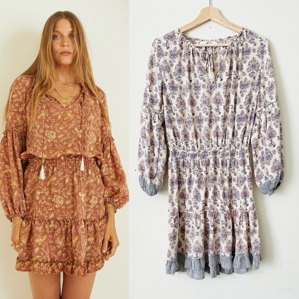 Natalie Martin Floral Mini Dress in Brown and Purple